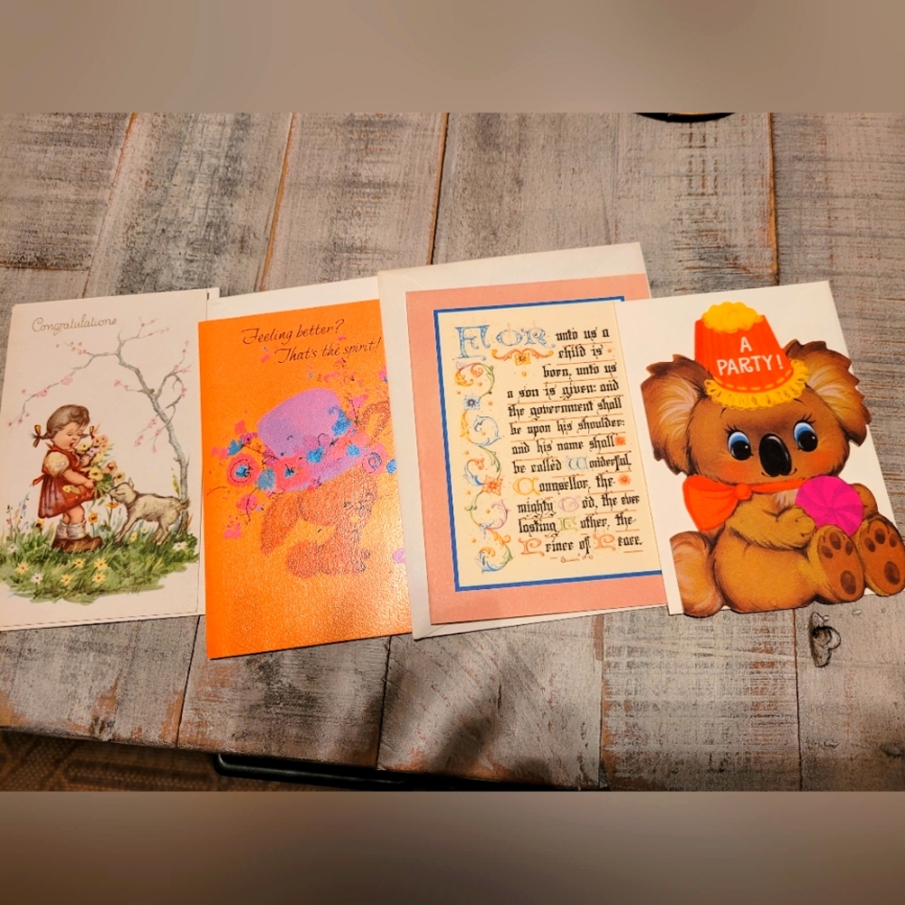 Assorted Vintage greeting cards- bundle of 4, in excellent condition.